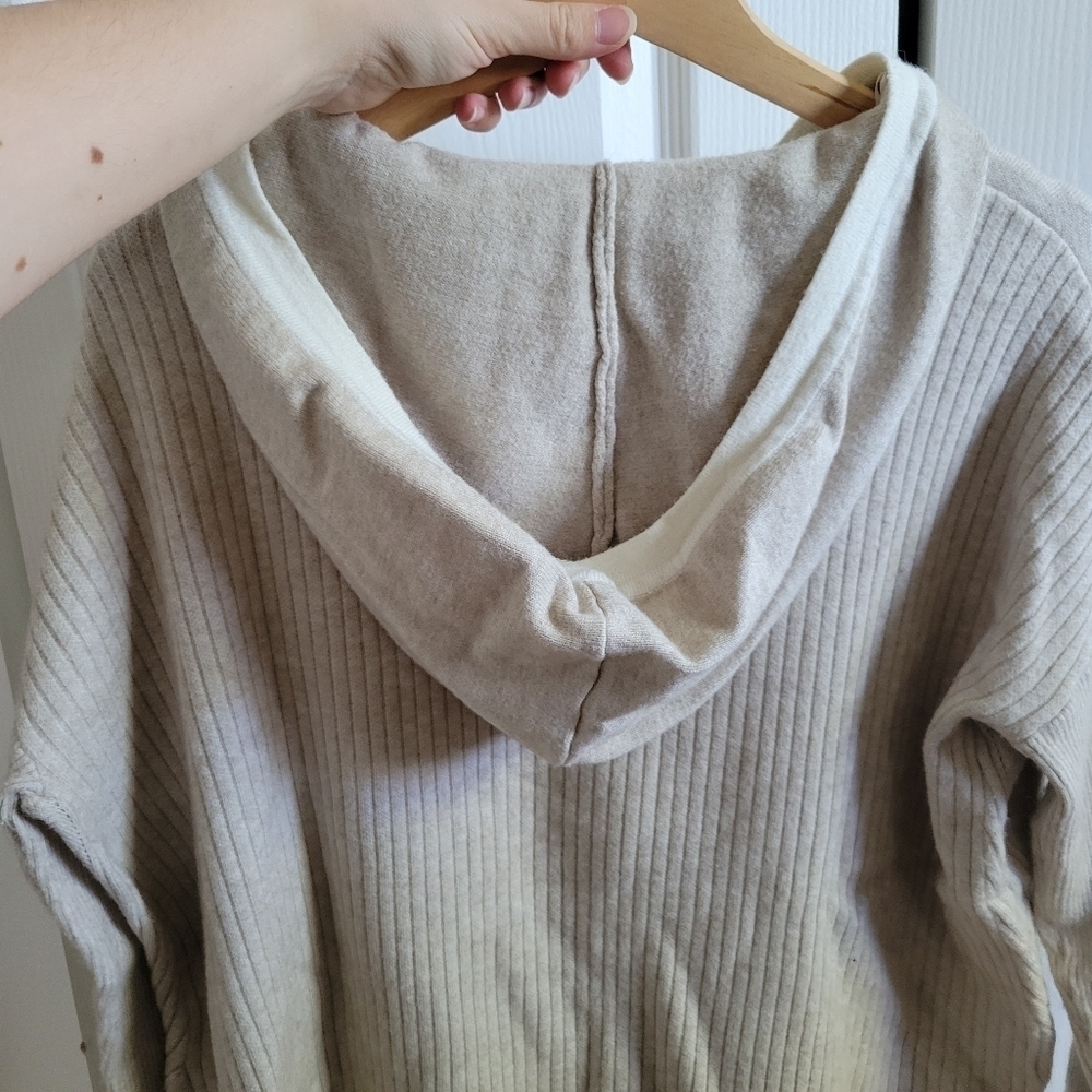 River Island Pullover Hoodie Sweatshirt Split Hem Oatmeal Size M Hooded Fall - Picture 5 of 7